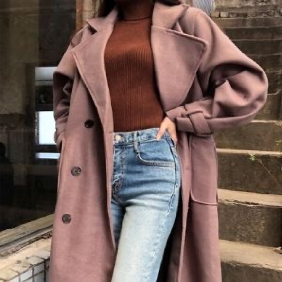 Taupe brown korean oversized belted coat - Picture 3 of 4